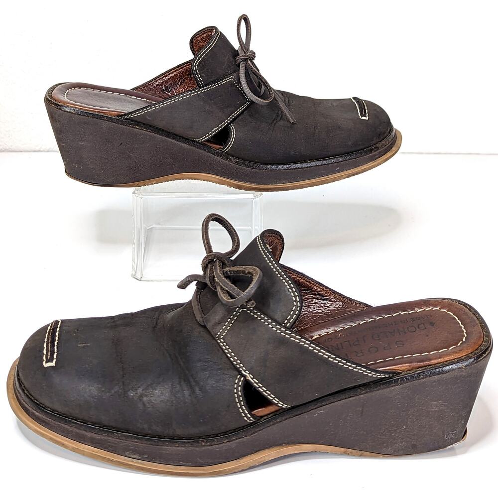 Vintage Y2K Donald J. Pliner Clogs Heels Square Toe Brown Suede Bow Preppy VTG 7